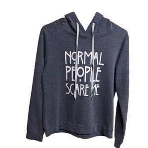 Normal People Scare Me Novelty Hoodie X-Small Hooded Sweater Blue/Grayish XS